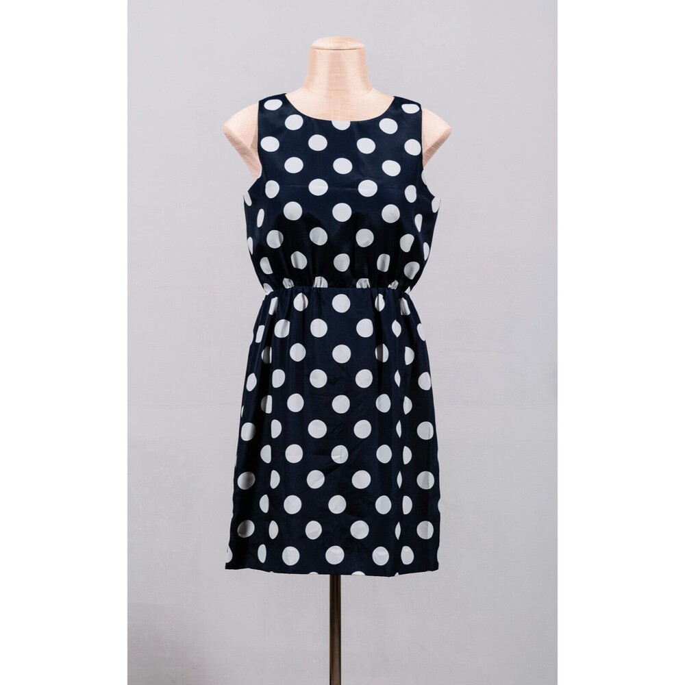 J Crew Navy Blue White Polka Dots Sleeveless Short Sundress Sheath Dress Sz 4